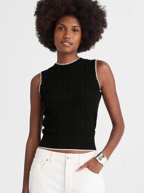 Madewell Mixed-Stitch Sleeveless Sweater in Black and Ivory Combo